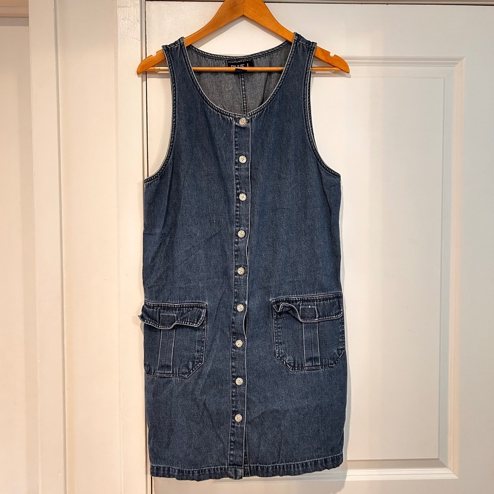 VTG‎ Blue J Womens Cottagecore Denim Overall Jumper Dress Large Prairie Cargo